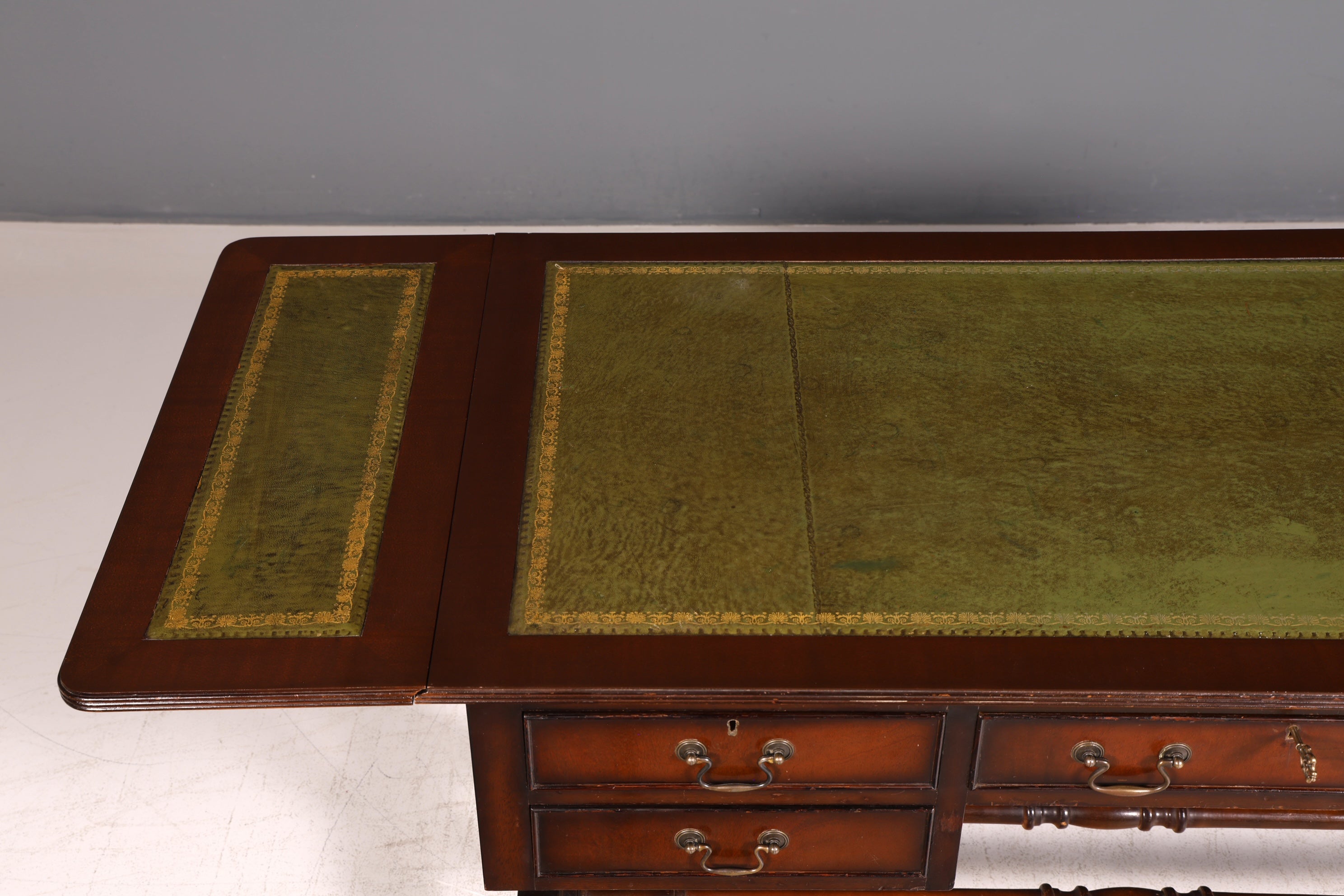 Wunderschöner Englischer Schreibtisch Regency Klappschreibtisch Echt Lederauflage Mahagoni 60s Bürotisch