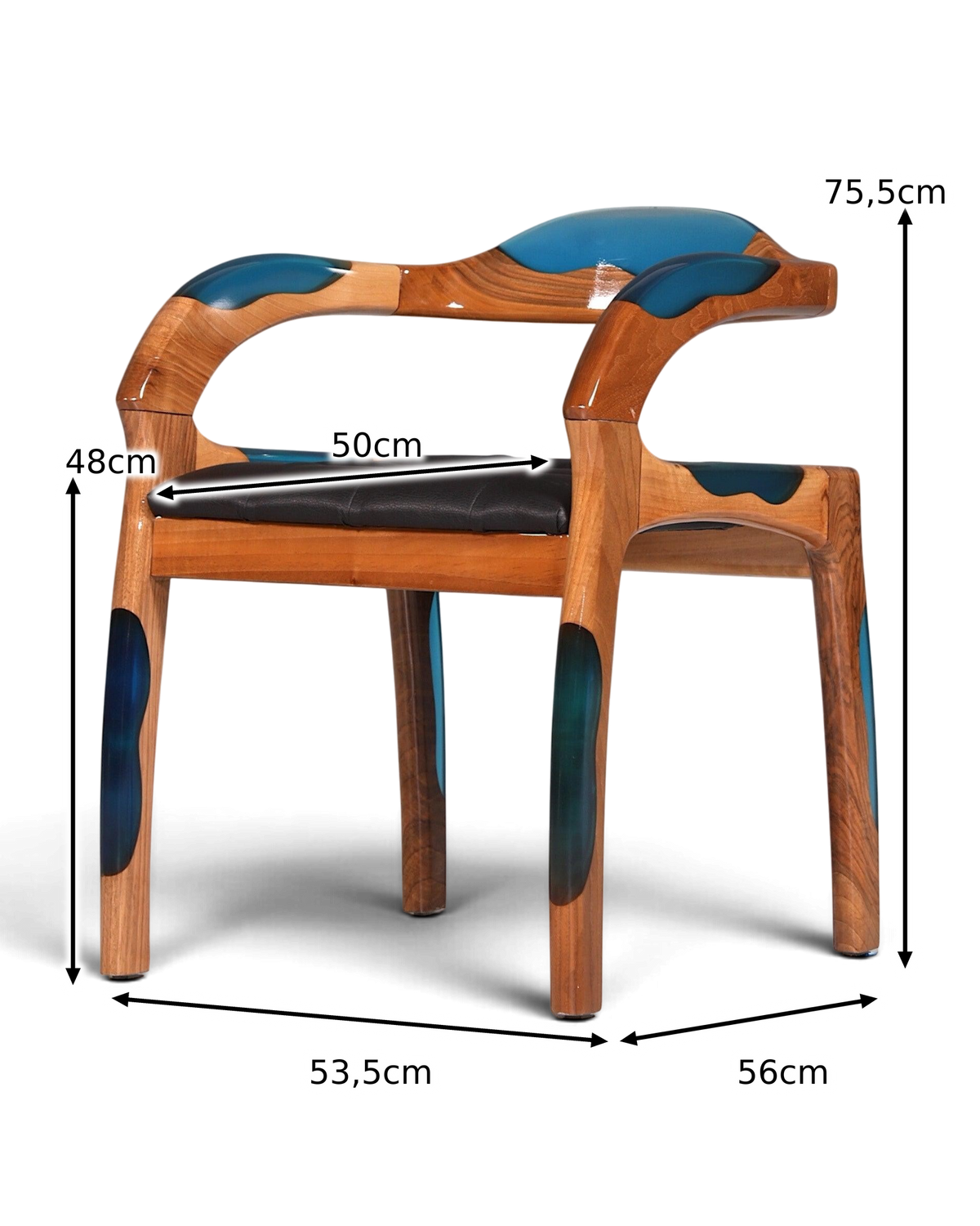 Epoxy Sessel "Arnson Plus Blue" Epoxidharz Armlehnsessel Massiv Nussbaum Sekretär Stuhl