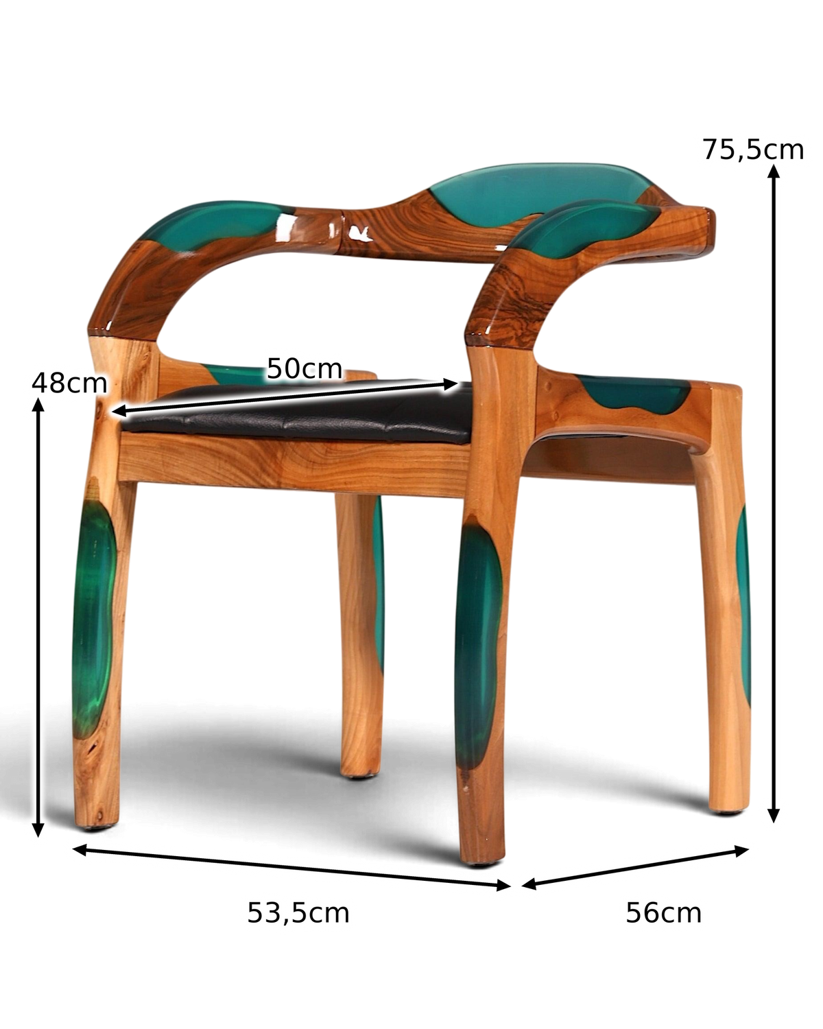 Epoxy Sessel "Arnson Plus Green" Epoxidharz Armlehnsessel Massiv Holz Stuhl Nussbaum Sekretär Stuhl