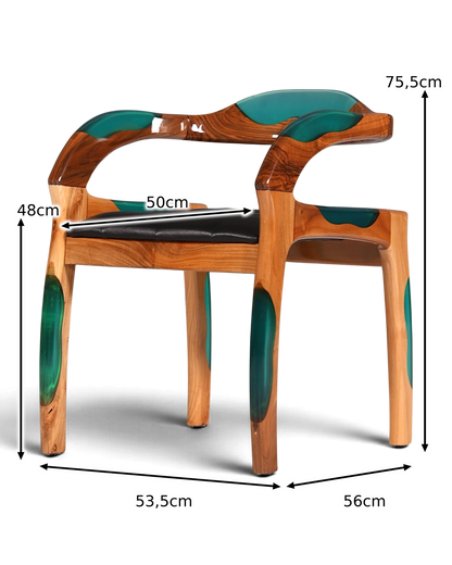 Epoxy Sessel "Arnson Plus Green" Epoxidharz Armlehnsessel Massiv Holz Stuhl Nussbaum Sekretär Stuhl