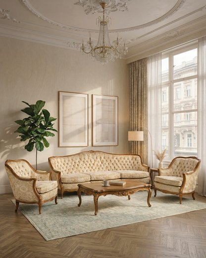 Wunderschönes Chippendale Sofa Barock Stil Couch Samt Stoff 3 Sitzer Canapé