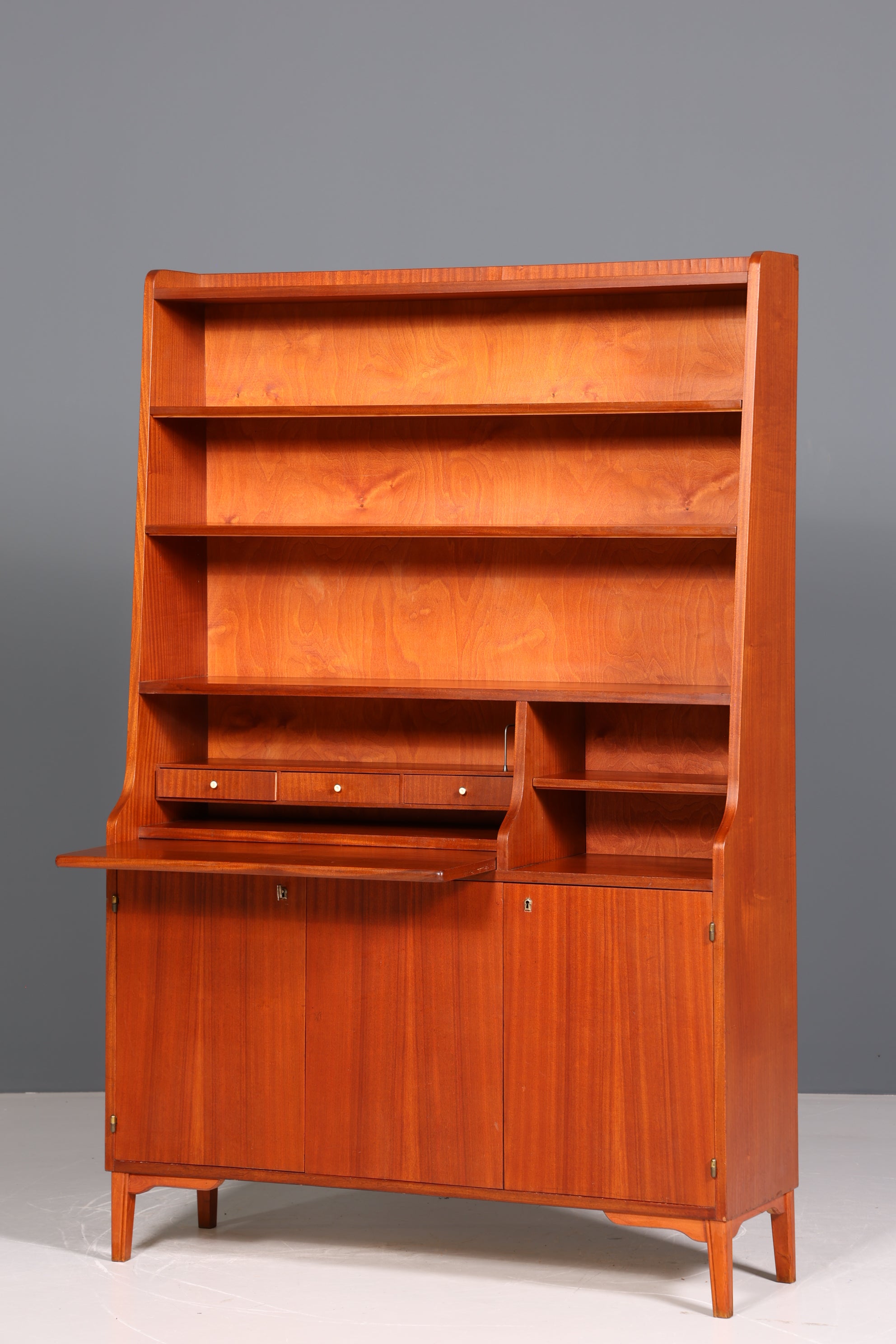 Wunderschöner Mid Century Schrank Bücherregal Vintage Sekretär Highboard Holz Regal Bookshelf