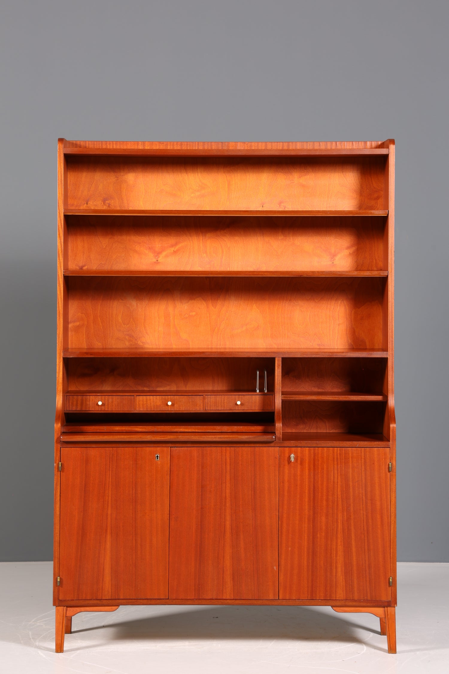 Wunderschöner Mid Century Schrank Bücherregal Vintage Sekretär Highboard Holz Regal Bookshelf
