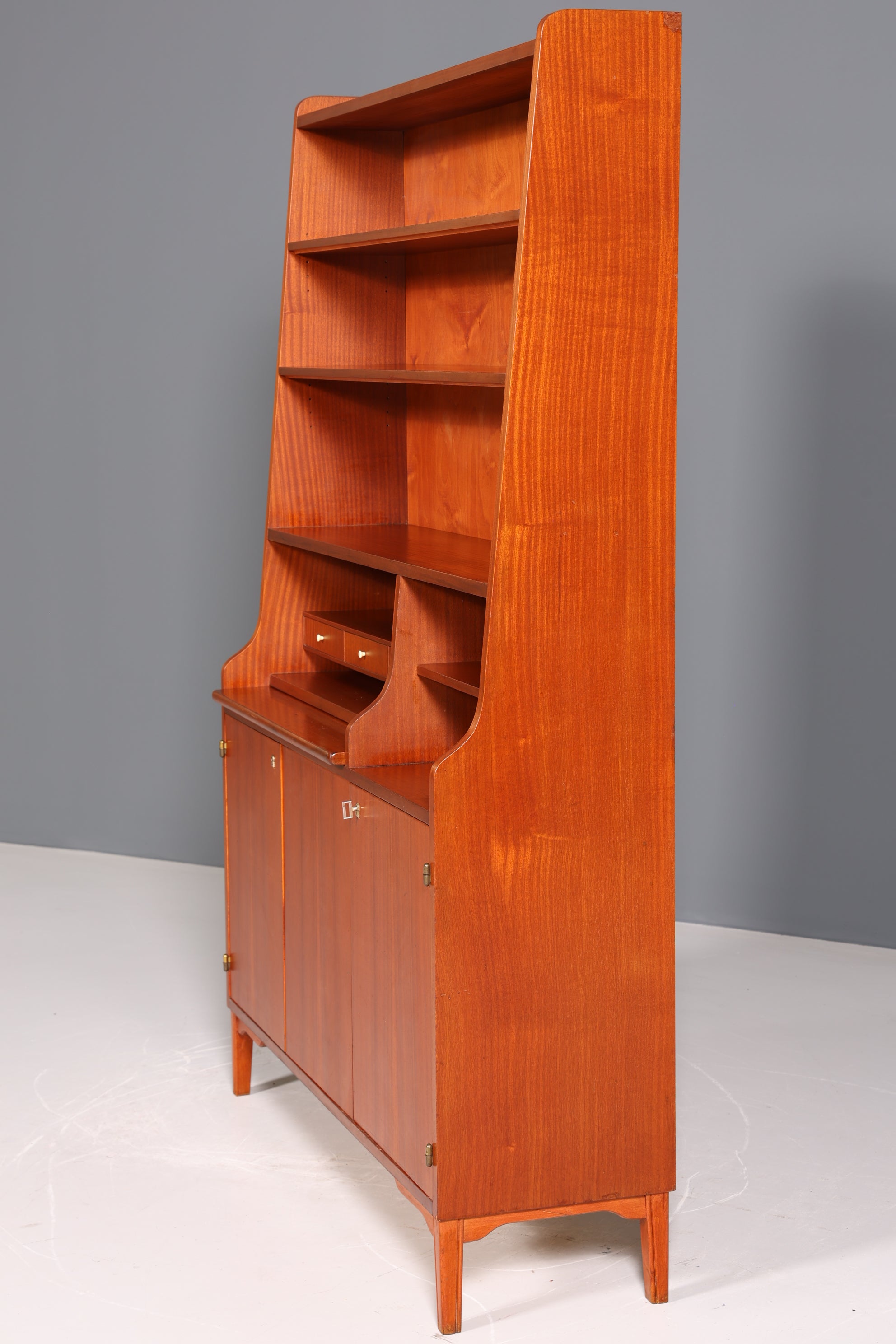 Wunderschöner Mid Century Schrank Bücherregal Vintage Sekretär Highboard Holz Regal Bookshelf
