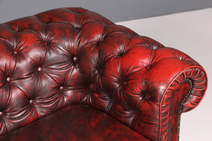 Wunderschönes Original Chesterfield 2er Sofa Englisch Oxblood Leder 2- Sitzer Couch 2 von 2