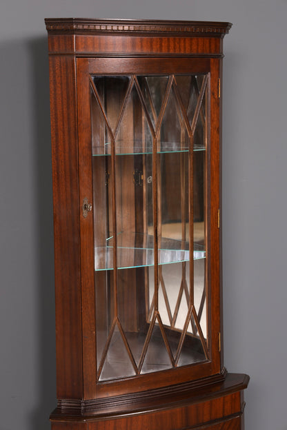 Wunderschöne Englische Eckvitrine Mahagoni Eckschrank Glasvitrine Vitrine Antik Echt Holz Vintage
