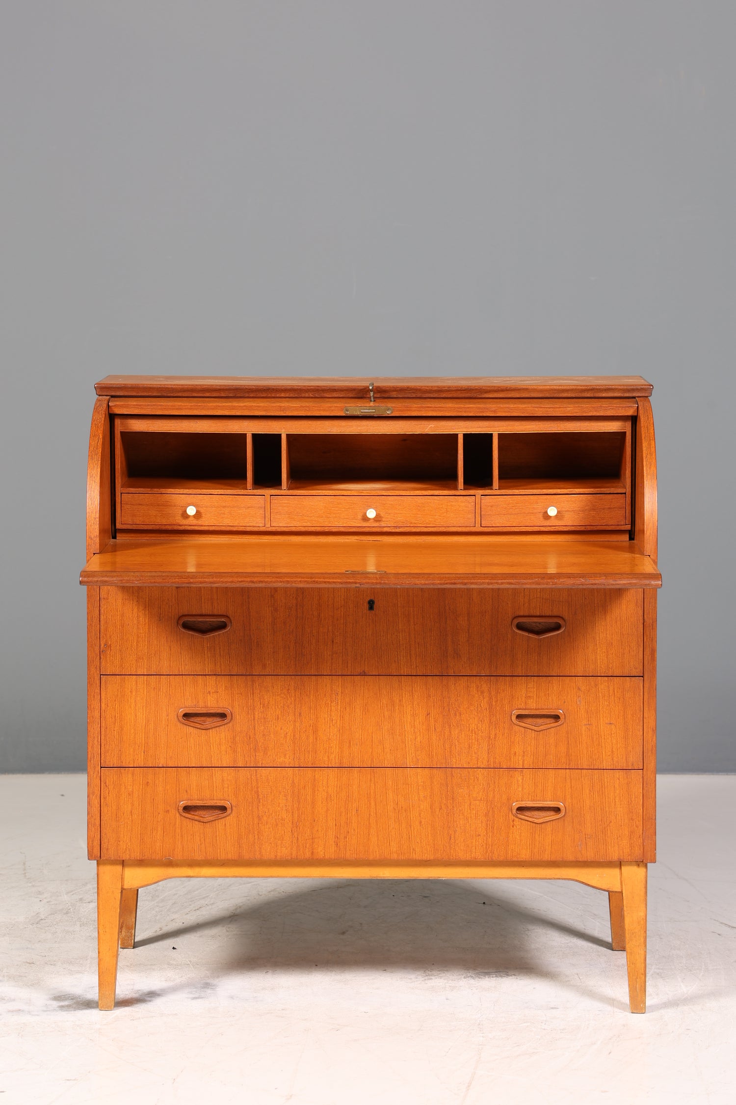 Wunderschöner Mid Century Rollladen Sekretär echt Holz Büro Schrank Vintage Schreibkommode