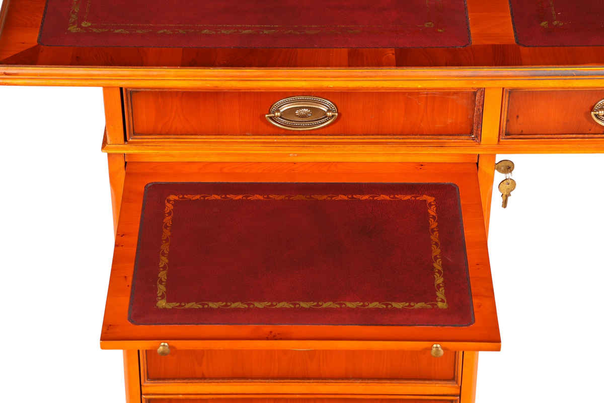 G721 Finish cm HELDENSE Wunderschöner Englischer Schreibtisch Englisch Eibe Desk Leder Auflage Antik Stil Bürotisch Office Desk (Kopie)