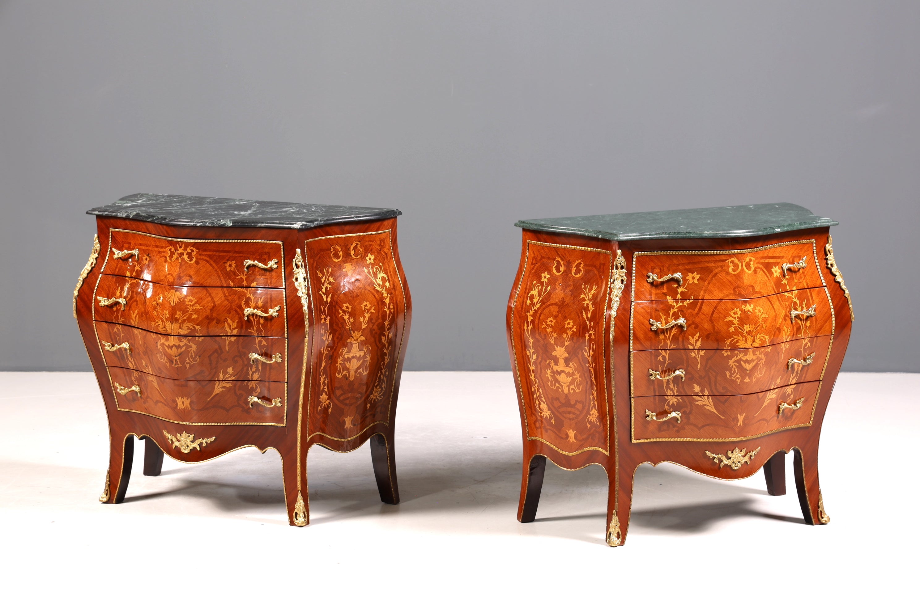 Stilvolle Bauchige Barock Kommode Messing Marmor Louis XV Sideboard Antik Stil