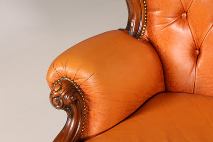 Königliches Barock Sofa 2-Sitzer echt Leder Rokoko Canapé Luxus Chesterfield Couch
