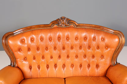 Königliches Barock Sofa 2-Sitzer echt Leder Rokoko Canapé Luxus Chesterfield Couch