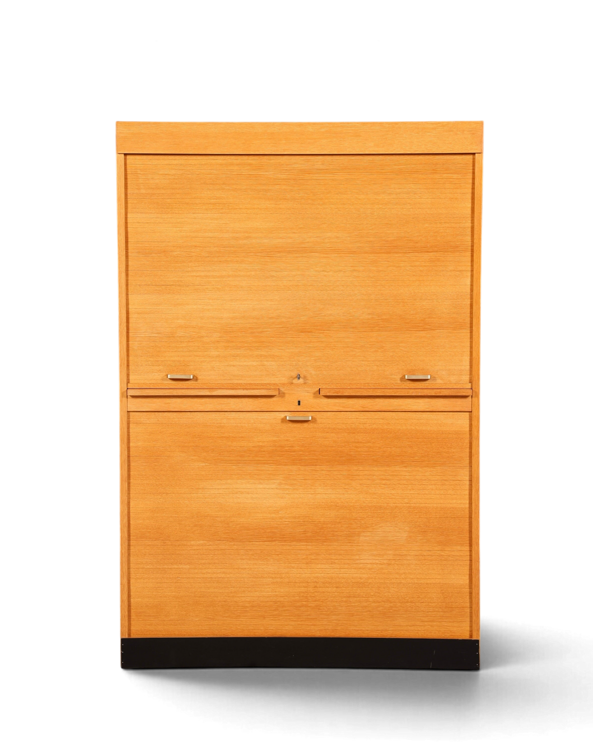 Hauptstadt Möblerei Rollladenschrank aus massivem Holz im Bauhaus Stil mit Rollladenverschluss und schwarzem Sockel