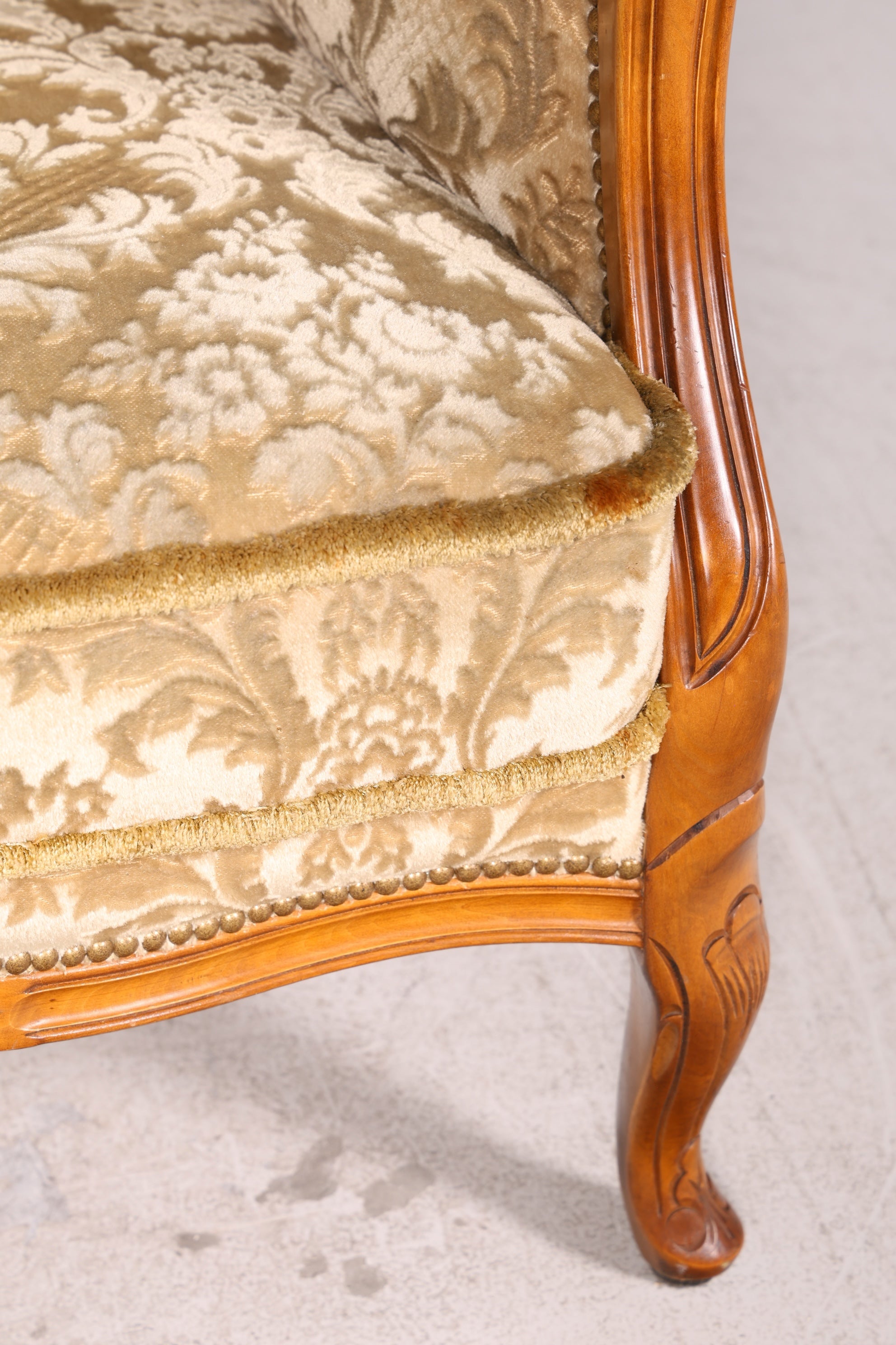 Edler Chippendale Armlehnsessel Barock Stil Sessel Armchair Samt Stoff Antik Vintage