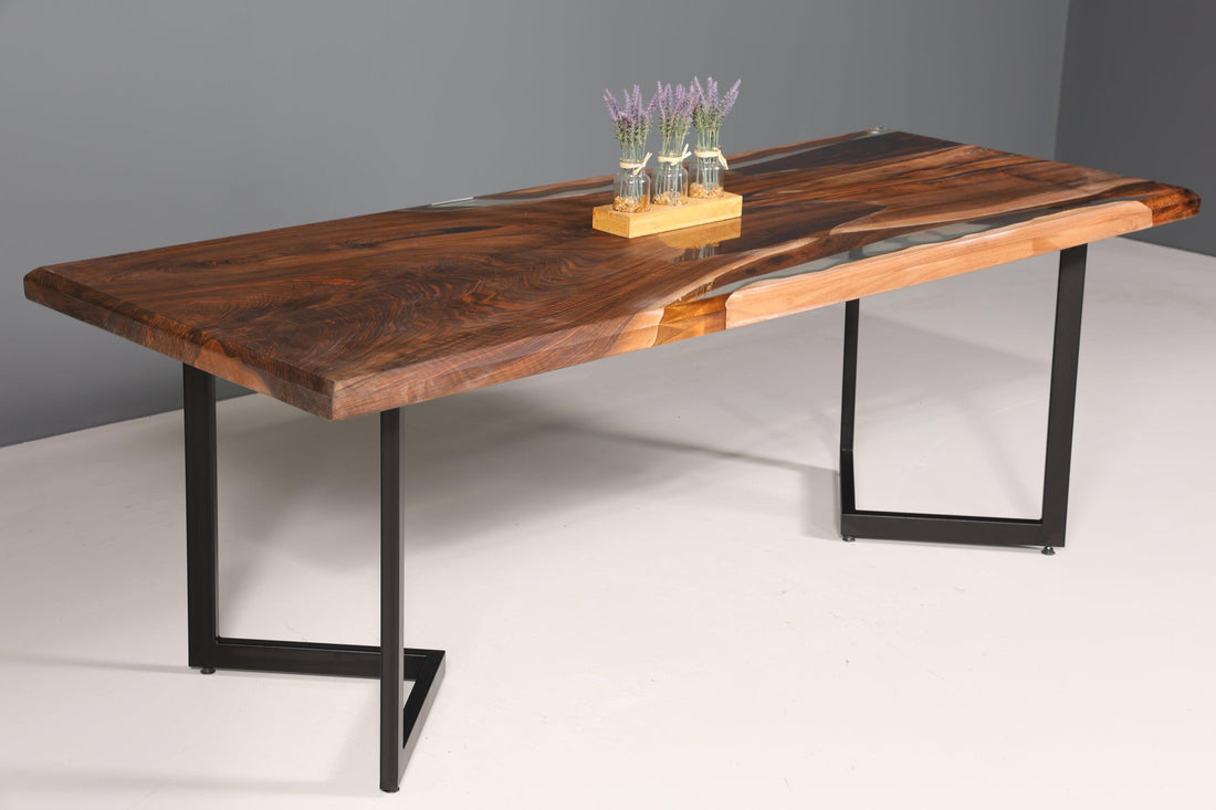 Wunderschöner Epoxidharz Tisch 220-85 cm Epoxy Nussbaum massiv Holz Esszimmer Tisch