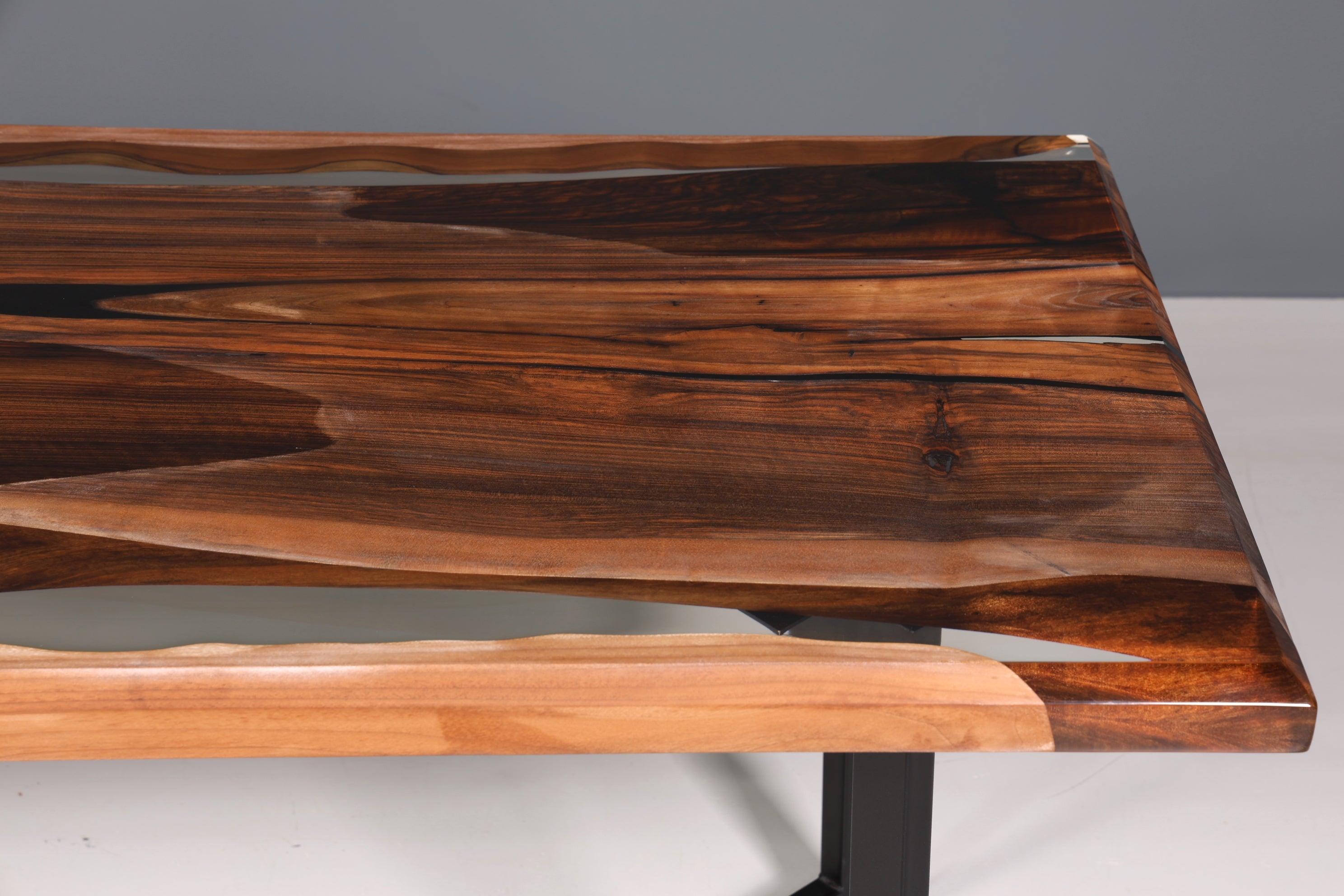 Wunderschöner Epoxidharz Tisch 220-85 cm Epoxy Nussbaum massiv Holz Esszimmer Tisch