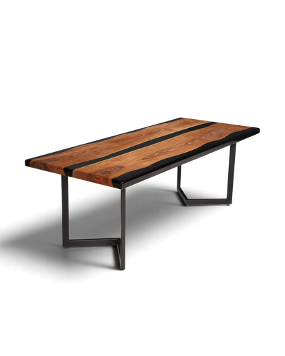Wunderschöner Epoxidharz Tisch 220-90 cm Epoxy Schwarz Nussbaum Esszimmer Tisch massiv Holz Esstisch