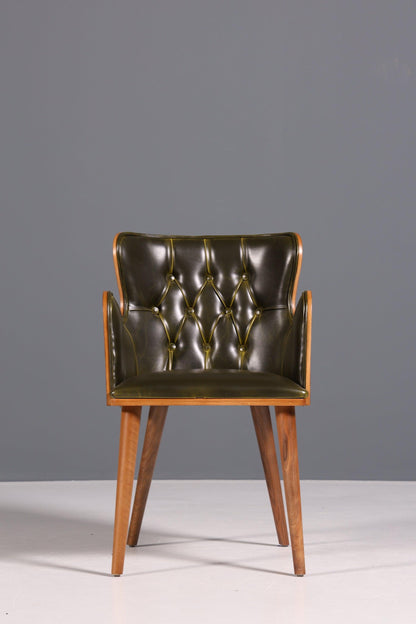 Wunderschöner Chesterfield Stil Stuhl &quot;León Green&quot; Armlehnstuhl Nussbaum Sekretär Stuhl