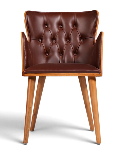 Wunderschöner Chesterfield Stil Stuhl "León Brown" Armlehnstuhl Nussbaum Esszimmerstuhl Sekretär Stuhl