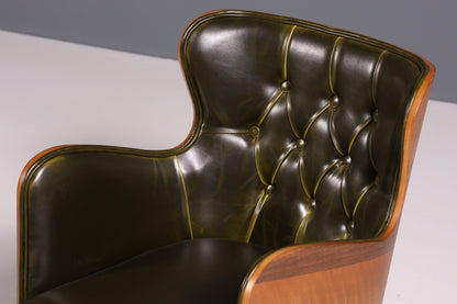 Wunderschöner Chesterfield Stil Stuhl &quot;León Green&quot; Armlehnstuhl Nussbaum Sekretär Stuhl