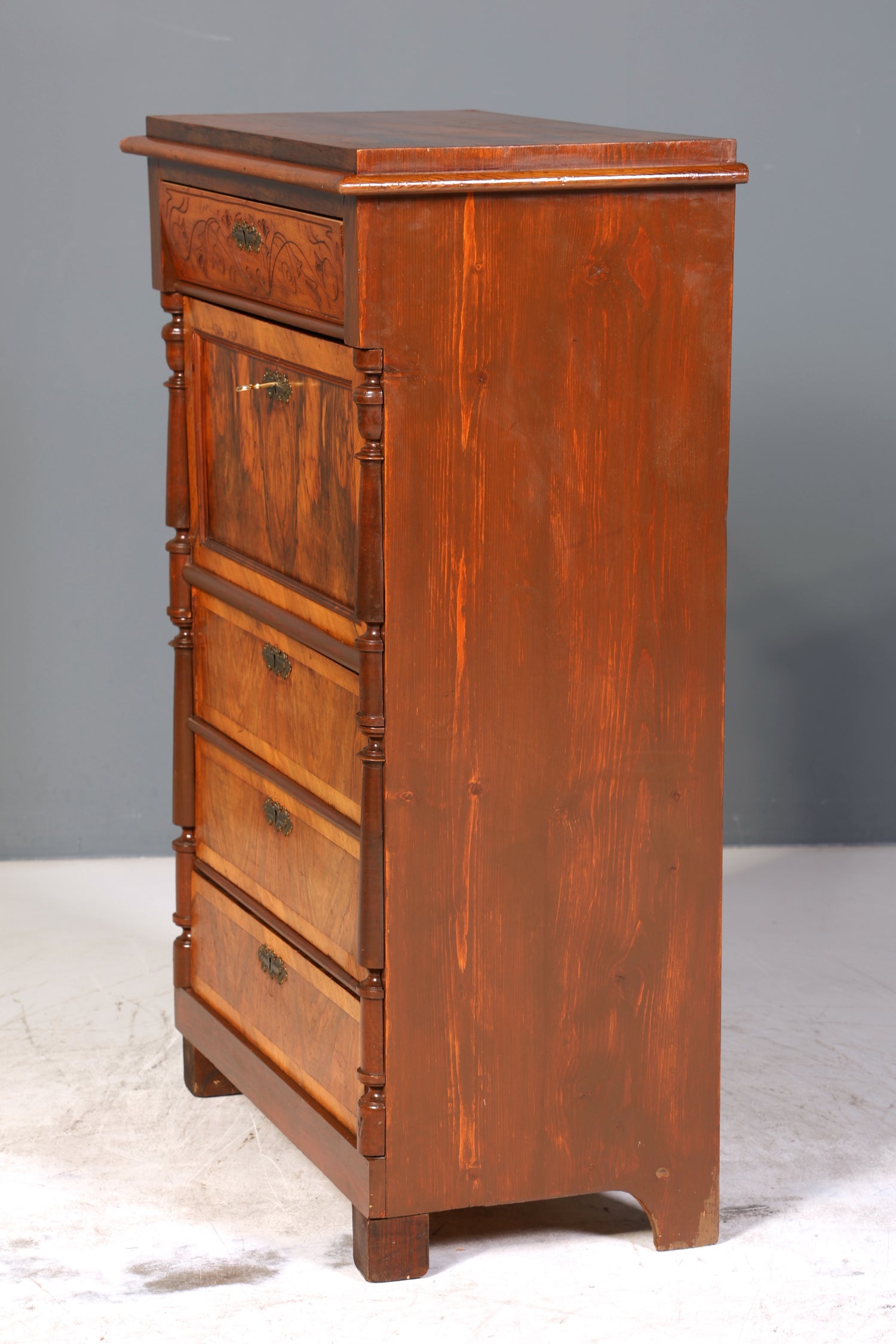 Edler Gründerzeit Sekretär Vertiko Highboard Jugendstil Kommode Schrank um 1880