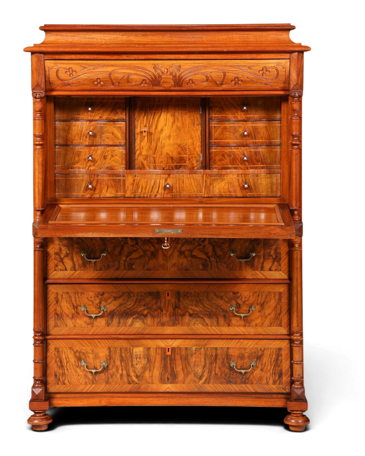 Traumhafter Louis Philippe Sekretär um 1870 Vertiko Nussbaum Highboard Kommode Sekretär Schrank