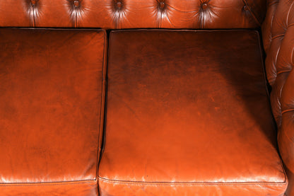 G119 Finish Wunderschönes Original Chesterfield Sofa 3- Sitzer echt Leder Oxblood Couch Englisch