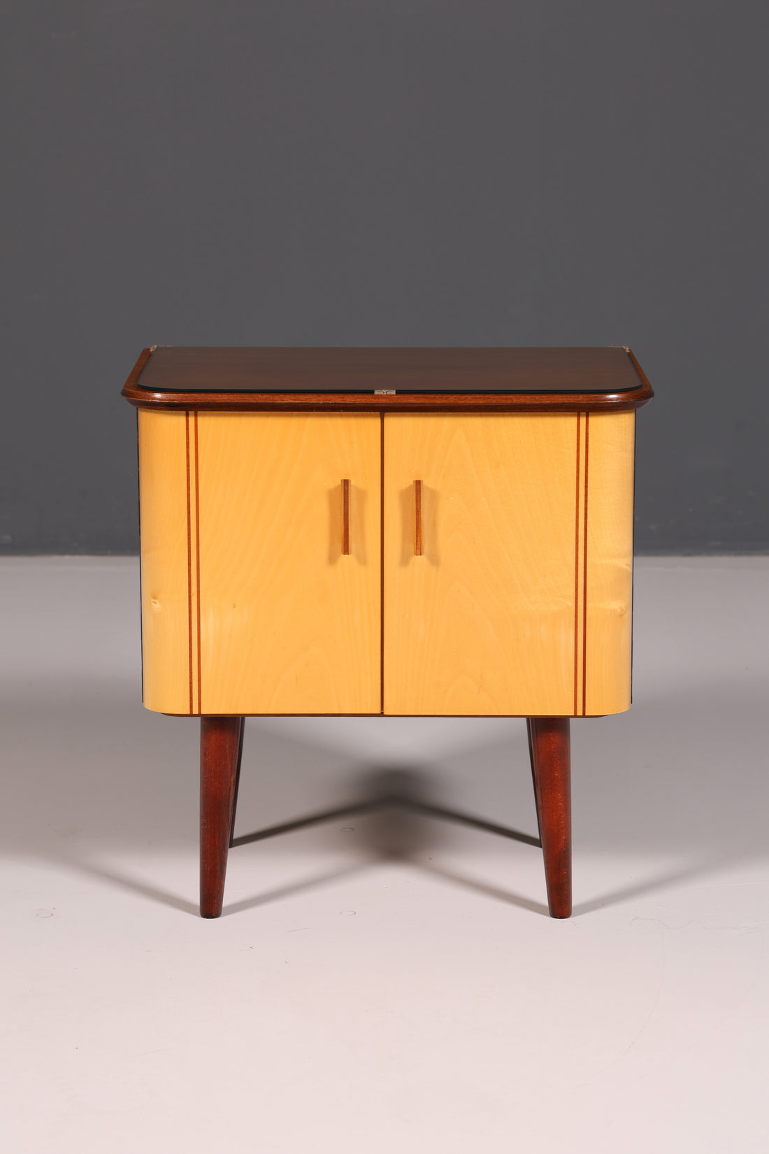 Beautiful mid-century nightstand, chest of drawers, and side table—vintage retro 1960s wood