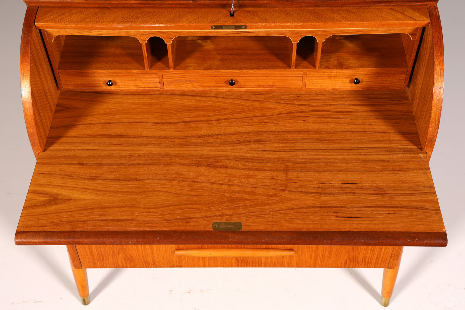 Beautiful mid-century roll-top writing bureau, desk, office cabinet, vintage 1960s wood