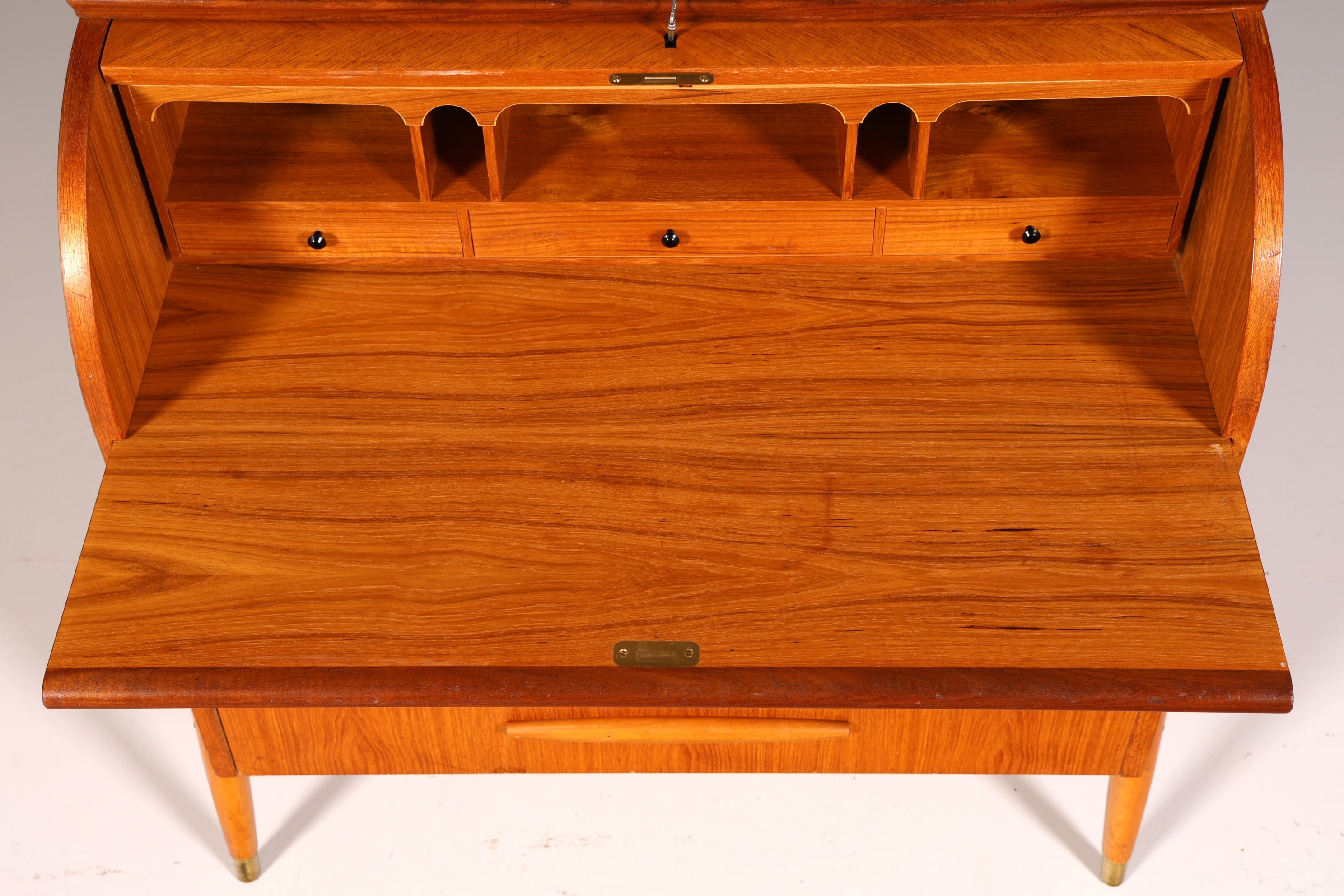 Beautiful mid-century roll-top writing bureau, desk, office cabinet, vintage 1960s wood