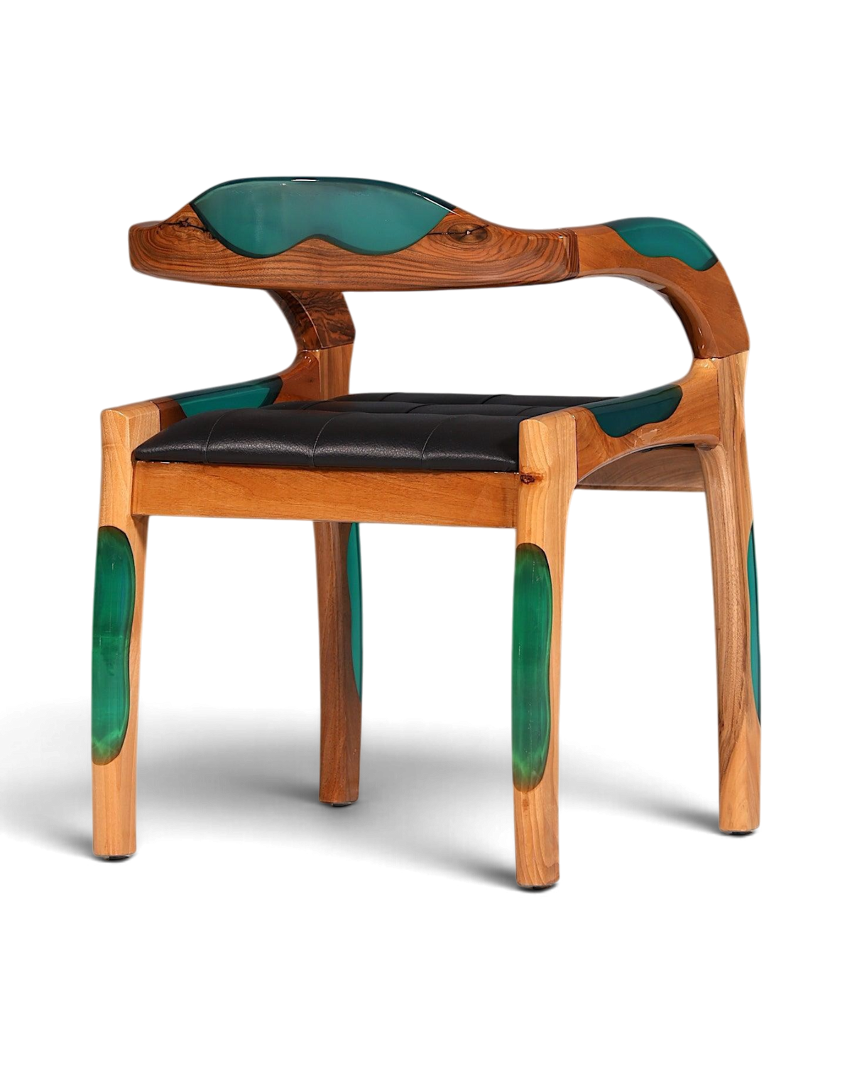 Epoxy Sessel "Arnson Plus Green" Epoxidharz Armlehnsessel Massiv Holz Stuhl Nussbaum Sekretär Stuhl