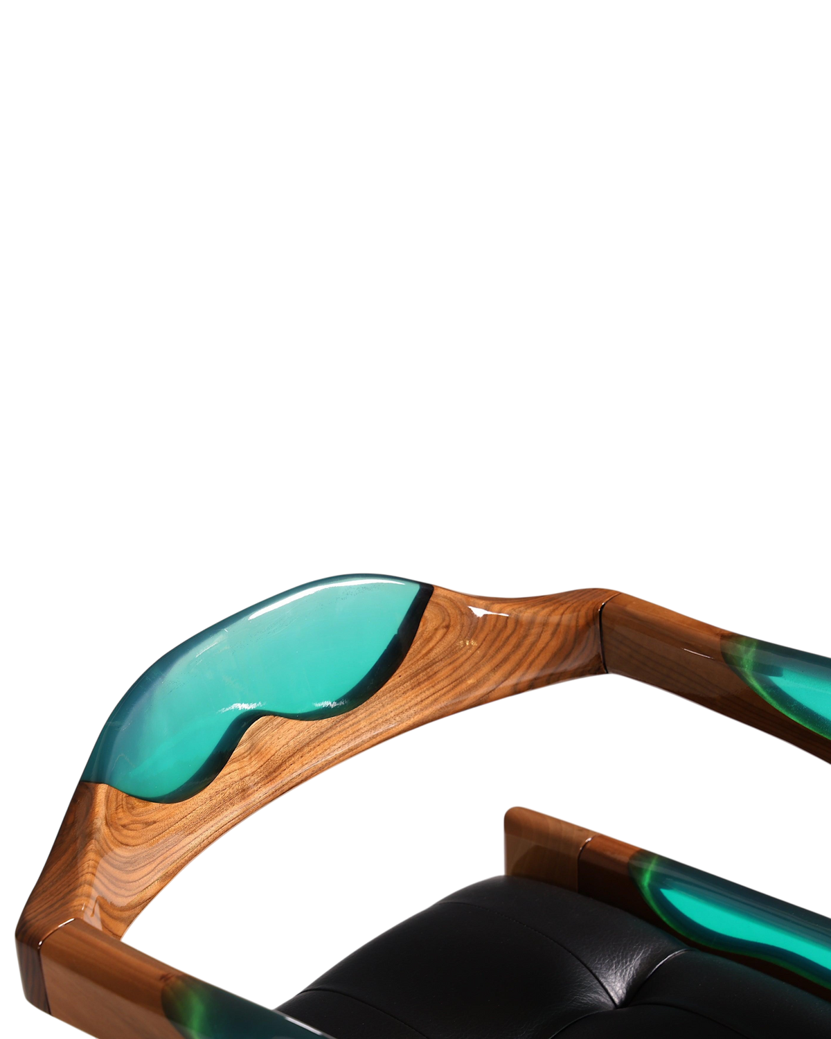 Epoxy Sessel "Arnson Plus Green" Epoxidharz Armlehnsessel Massiv Holz Stuhl Nussbaum Sekretär Stuhl