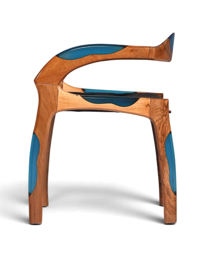 Epoxy Sessel "Arnson Plus Blue" Epoxidharz Armlehnsessel Massiv Nussbaum Sekretär Stuhl