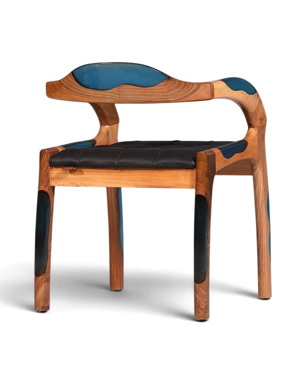 Epoxy Sessel "Arnson Plus Blue" Epoxidharz Armlehnsessel Massiv Nussbaum Sekretär Stuhl