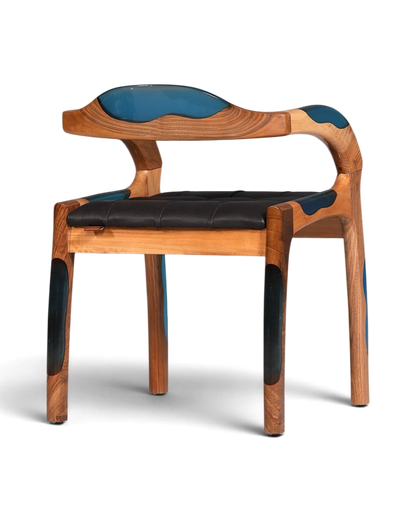 Epoxy Sessel "Arnson Plus Blue" Epoxidharz Armlehnsessel Massiv Nussbaum Sekretär Stuhl