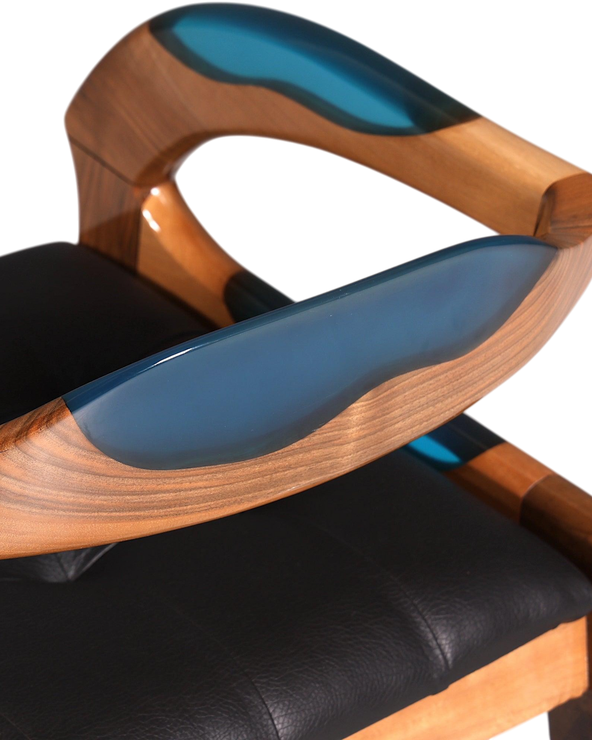 Epoxy Sessel "Arnson Plus Blue" Epoxidharz Armlehnsessel Massiv Nussbaum Sekretär Stuhl