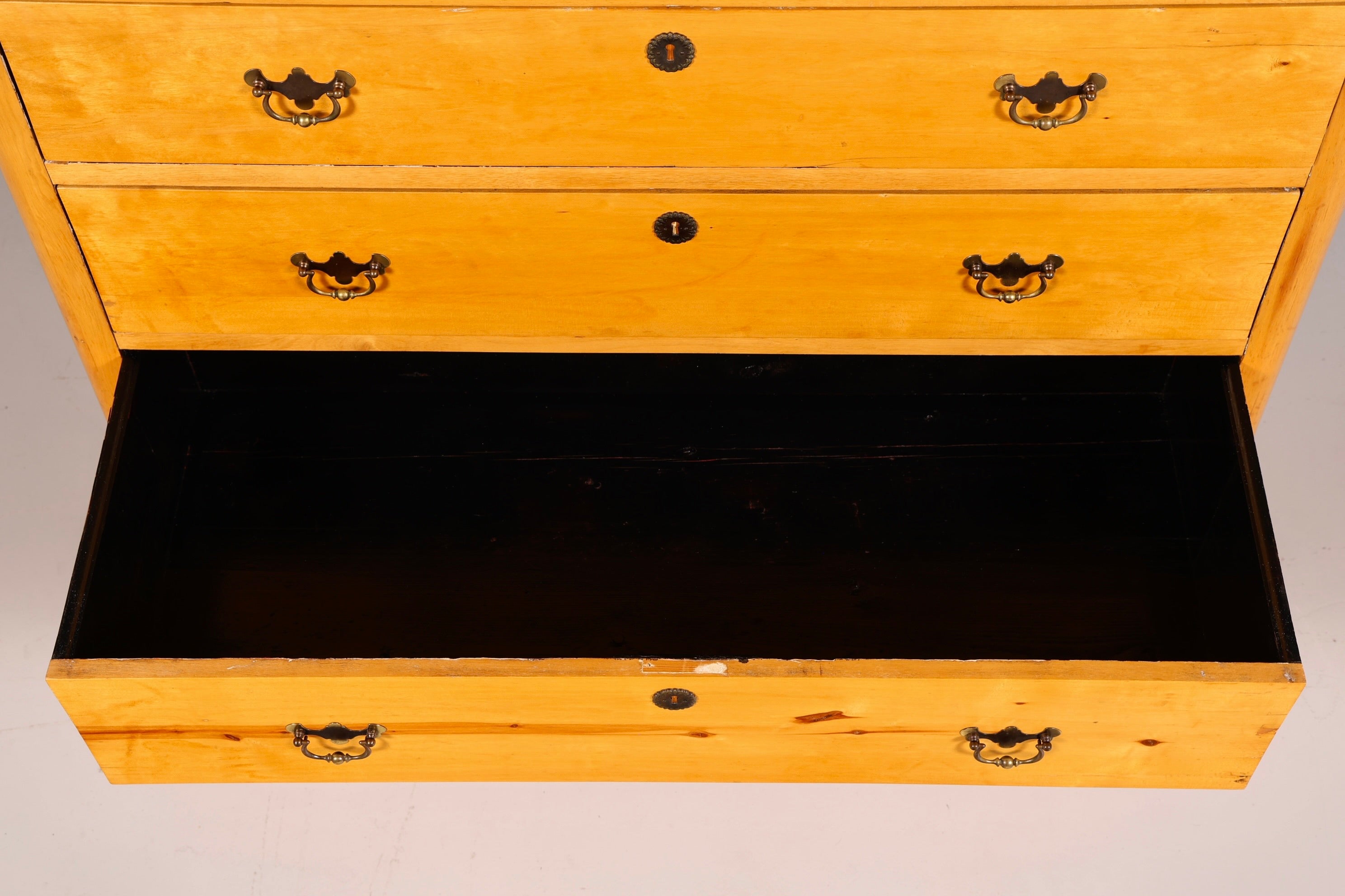 Elegant Antique Softwood Chest of Drawers with Brass Fittings, Solid Wood, Vintage