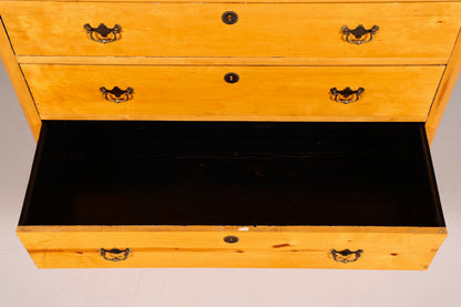Elegant Antique Softwood Chest of Drawers with Brass Fittings, Solid Wood, Vintage