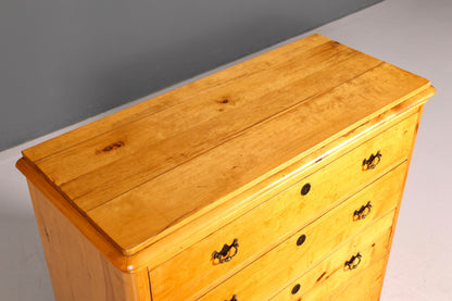 Elegant Antique Softwood Chest of Drawers with Brass Fittings, Solid Wood, Vintage