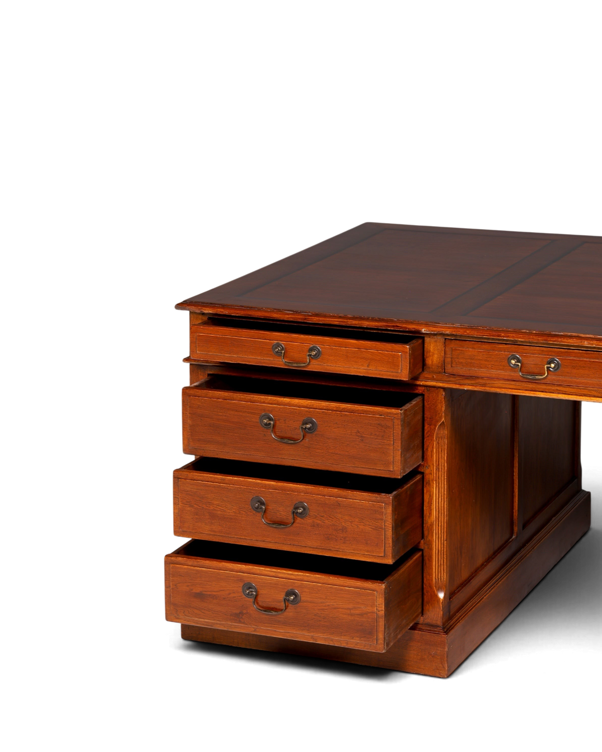 Hauptstadt Möblerei englischer XXL Partnerdesk aus massivem Holz mit offenen Schubladen im Vintage-Stil