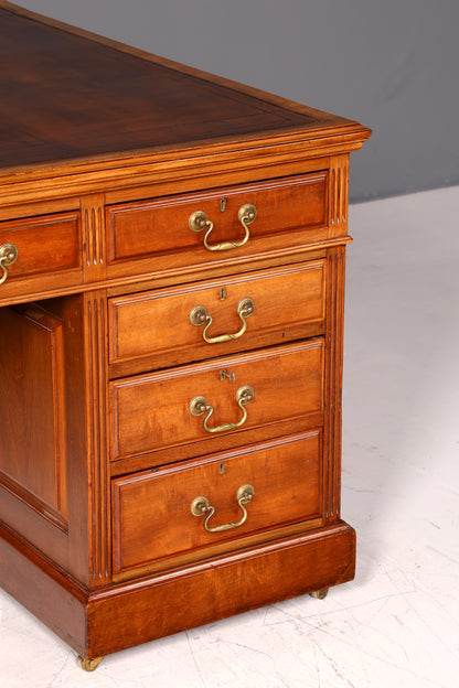 G146 Finish cm Wunderschöner Englischer Schreibtisch echt Lederauflage Bürotisch Antik Stil Office Desk