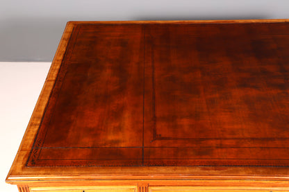 G146 Finish cm Wunderschöner Englischer Schreibtisch echt Lederauflage Bürotisch Antik Stil Office Desk