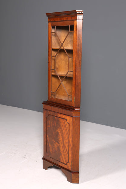 Wunderschöne Englische Eckvitrine Mahagoni Antik 60s echt Holz Schrank Eckschrank Glasvitrine