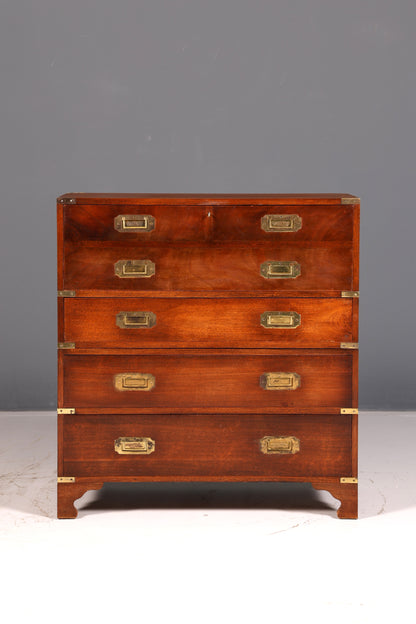 Beautiful Maritime English Secretary Desk, Writing Chest with Genuine Leather Writing Surface, Antique Vintage
