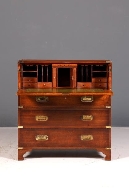 Beautiful Maritime English Secretary Desk, Writing Chest with Genuine Leather Writing Surface, Antique Vintage