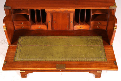 Beautiful Maritime English Secretary Desk, Writing Chest with Genuine Leather Writing Surface, Antique Vintage