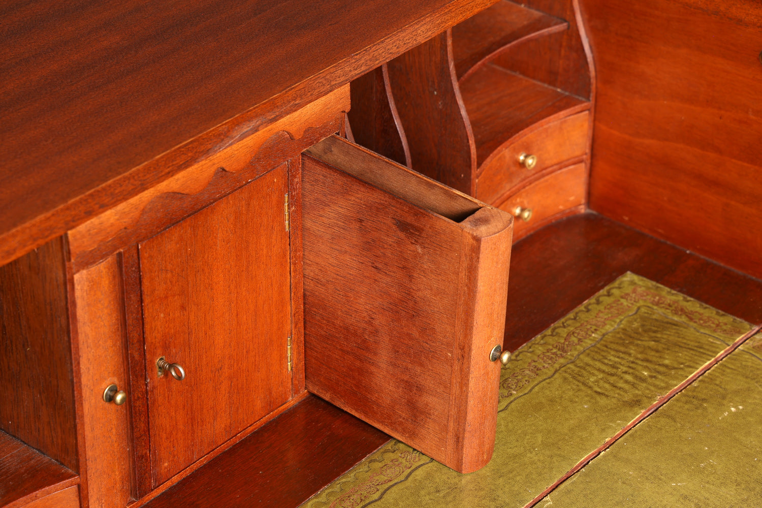 Beautiful Maritime English Secretary Desk, Writing Chest with Genuine Leather Writing Surface, Antique Vintage
