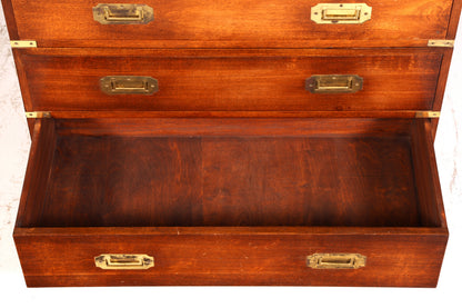 Beautiful Maritime English Secretary Desk, Writing Chest with Genuine Leather Writing Surface, Antique Vintage