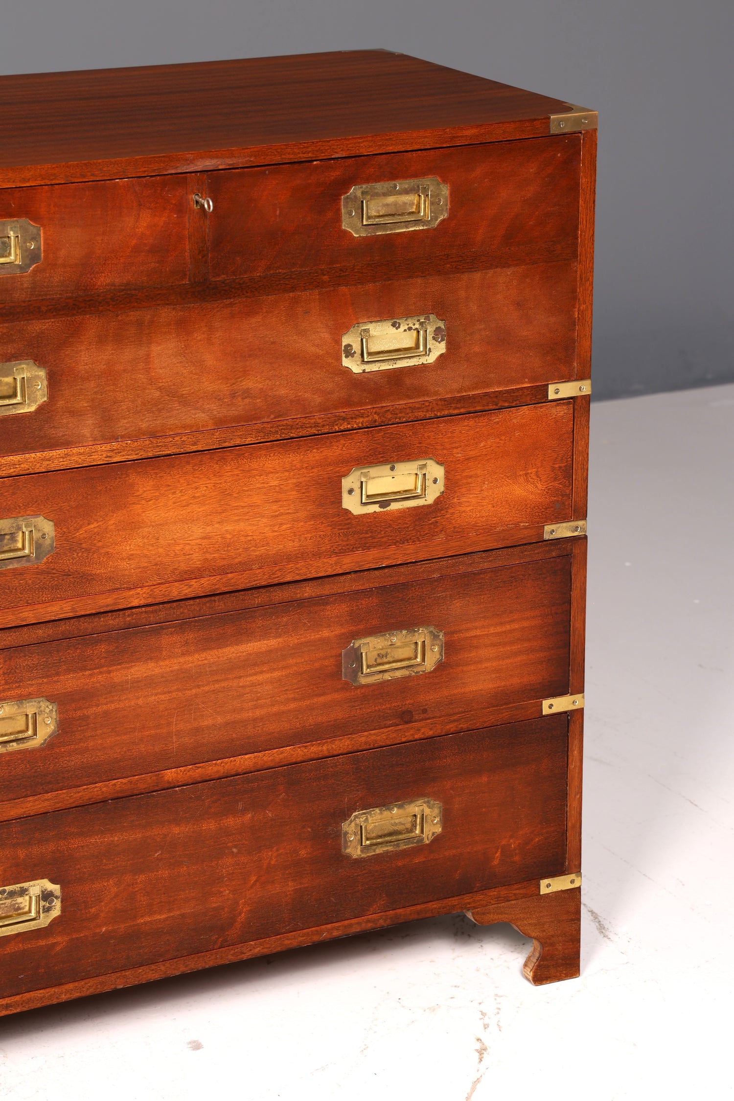 Beautiful Maritime English Secretary Desk, Writing Chest with Genuine Leather Writing Surface, Antique Vintage