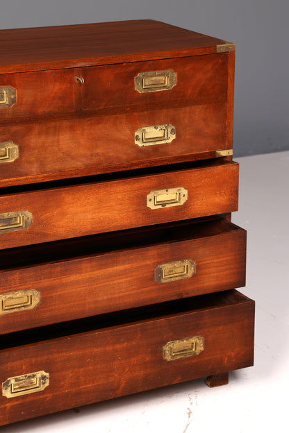 Beautiful Maritime English Secretary Desk, Writing Chest with Genuine Leather Writing Surface, Antique Vintage