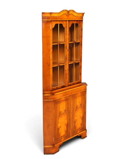 Wunderschöne Englische Eckvitrine Eibe Antik 60s Echt Holz Eckschrank Glasvitrine